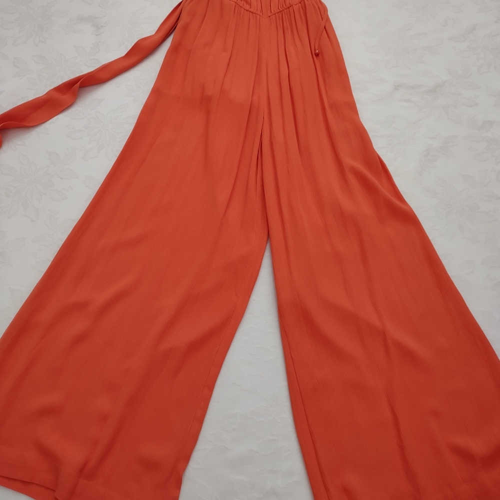 Sundance halter belted jumpsuit wide leg Pockets - Picture 12 of 13